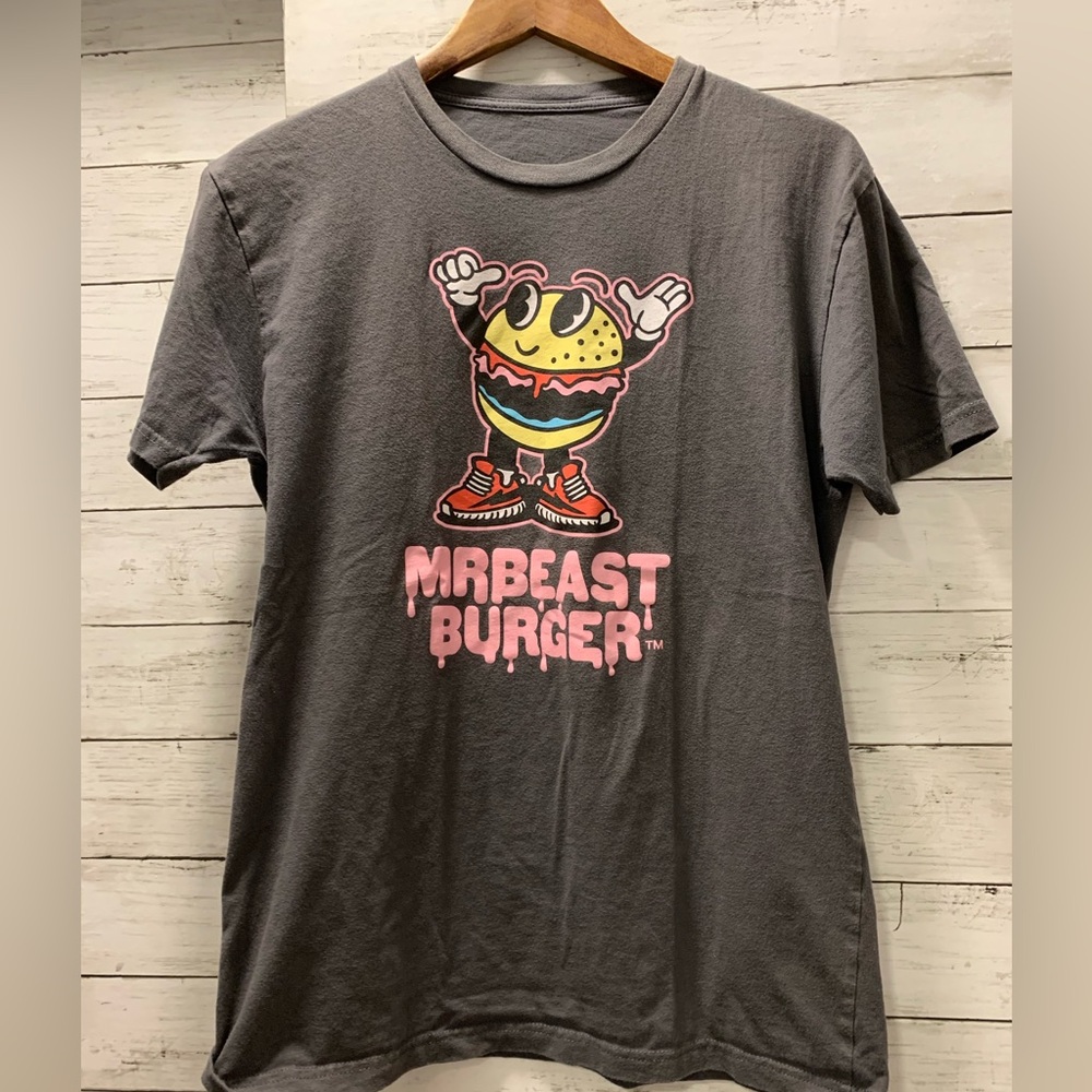 Mr Beast Burger Shirt Size S Graphic T-Shirt YouTube Gray EUC